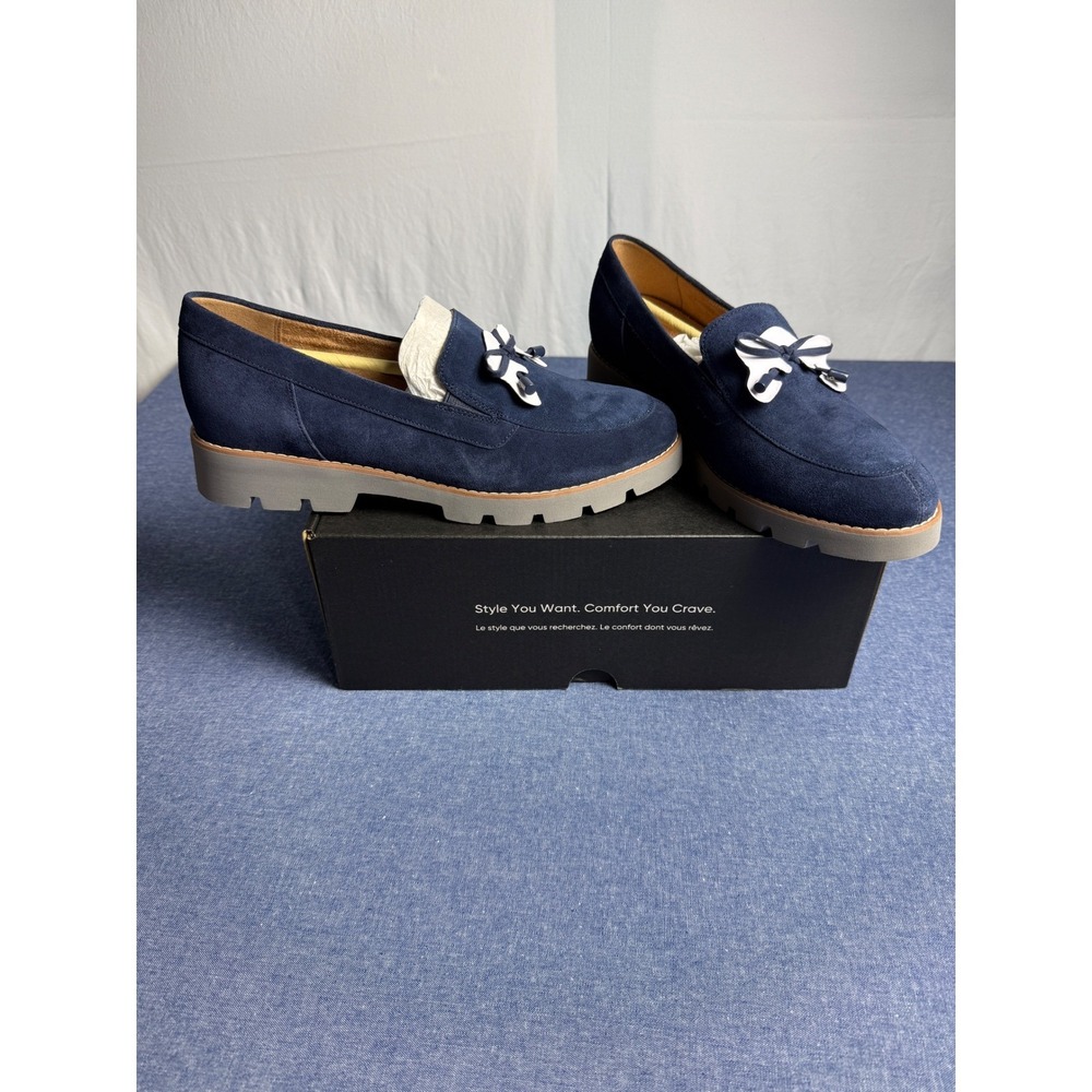 Vionic Navy Suede Bow Loafers Lug Sole Platform Shoes H9724L2400 Womens 9M